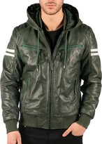 Thumbnail for your product : Aviatrix Mens Blue Black Hood Real Leather Bomber Jacket Red Stripes Quilted Slim Fit Casual - Blue