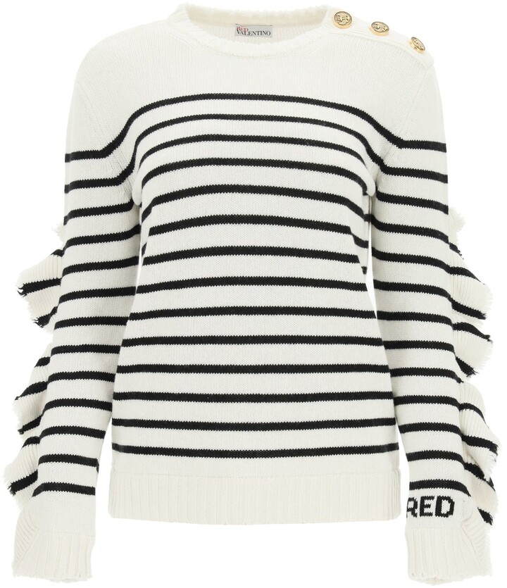RED Valentino Striped Sweater With Ruffles - ShopStyle