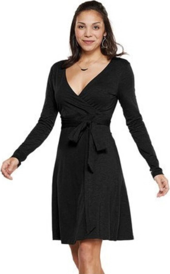 Toad&Co Cue Wrap Dress Women's Black Tie Waisted Long Sleeve GBO1453