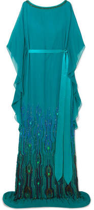Jenny Packham Embellished Chiffon Gown - Teal