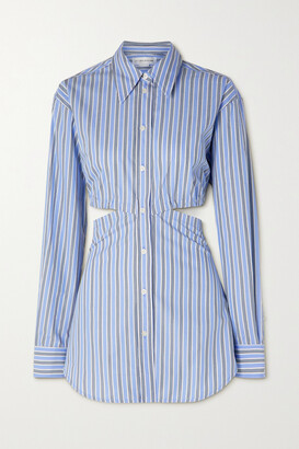 Victoria Beckham - Cutout Gathered Striped Cotton-poplin Shirt - Blue
