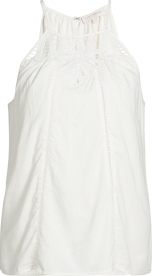 Ramy Brook Women's Mila Embroidered Halter Top - Ivory Eyelet - Size XXS