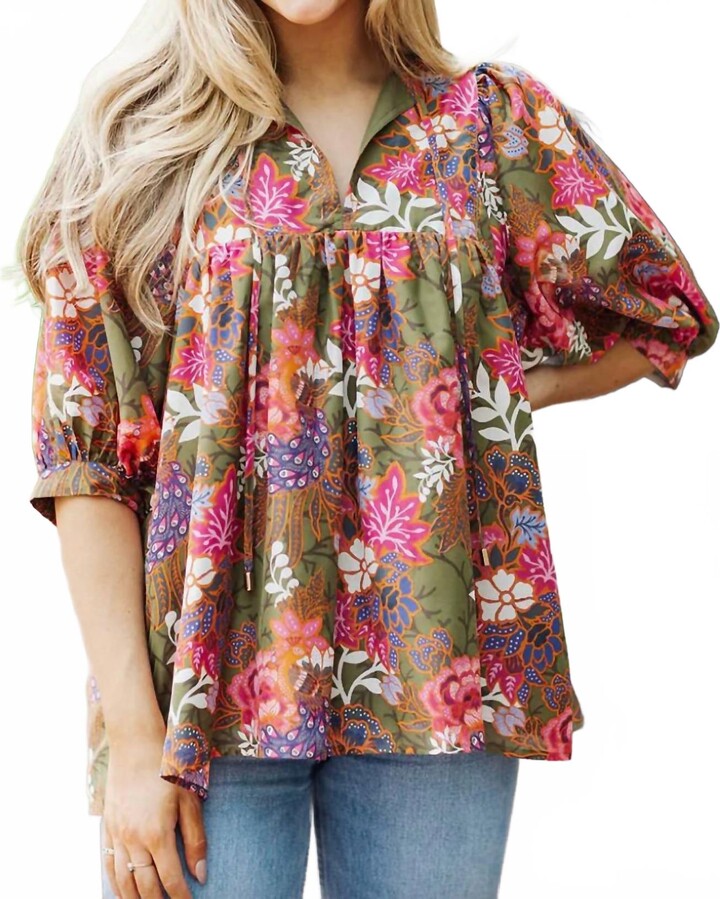 j.marie Hayes Puff Sleeve Tunic Top In Pink