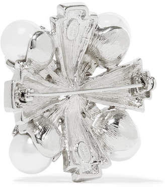 Kenneth Jay Lane Rhodium-plated, Faux Pearl And Crystal Brooch - Silver