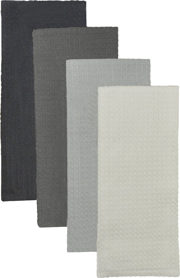 Dunelm Isabelle Waffle Pack of 4 Tea Towels Mono White/Black
