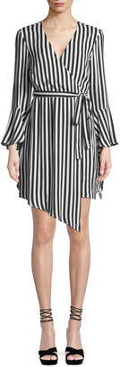 Bardot Striped Bell-Sleeve Wrap Dress