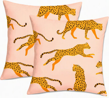 BRBCA Wild Cheetah Pink Pillow Covers - Set of 2 Preppy Dorm Decor Leopard Animal Print Cushion Cases for College Room