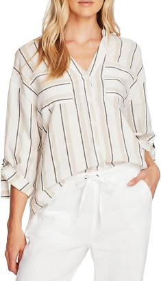 Vince Camuto Stripe Roll Tab Linen & Cotton Button-Up Shirt