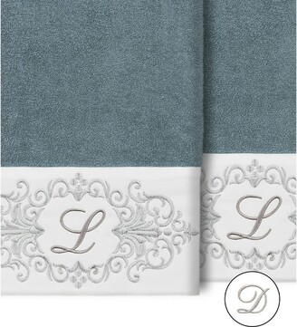 Set Of 2 Monogrammed Hand Towels Dark Gray/m - Linum Home Textiles