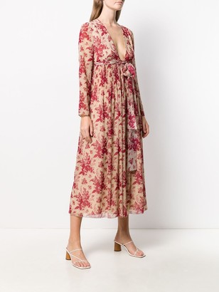RED Valentino Empire-Line Floral Midi-Dress