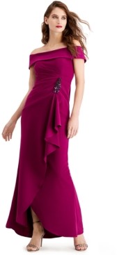 adrianna papell cascade ruffle evening dress