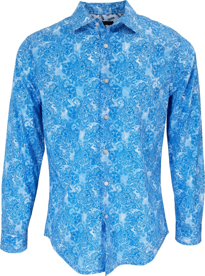 Lords of Harlech Men's Blue / White Nigel Paisley Wave Shirt In Blue ...