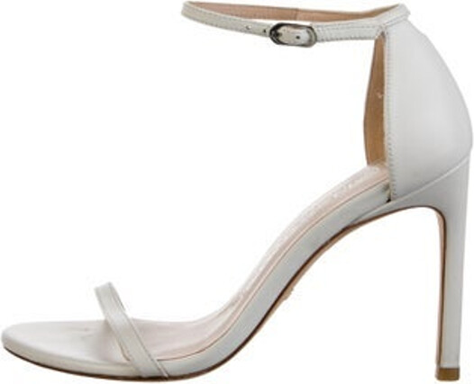 Stuart Weitzman Leather Sandals Silver Wrap-Around Straps & Buckle Closure at Ankles Designer