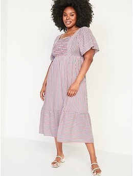 Old Navy Fit & Flare Short-Sleeve Striped Tie-Back Midi Dress for Women -  ShopStyle