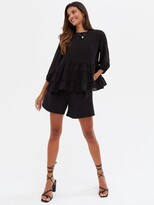 Thumbnail for your product : New Look Black Check Puff Sleeve Tiered Peplum Blouse