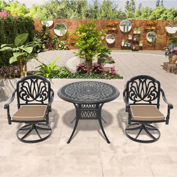 Streamdale Furniture Streamdale 3-pc Cast Aluminum Dining Set 2 Swivel Chairs & 35\