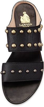 Lanvin Studded Leather Two-Band Mule, Black