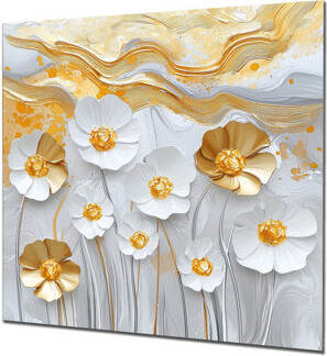 Glam Buttercups On Golden Geode - Floral Metal Decor, Buttercups Metal Print