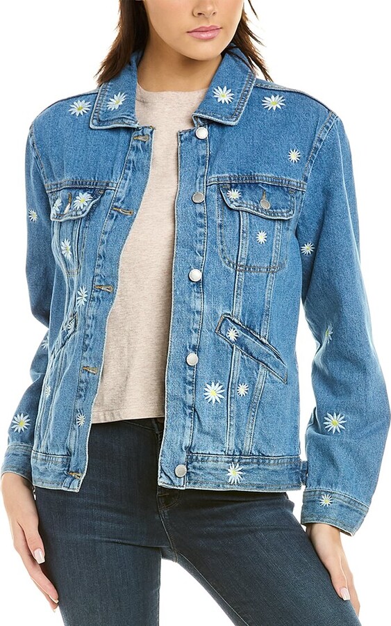 Bagatelle Collection Denim Jacket with Draped Knit Collar - ShopStyle