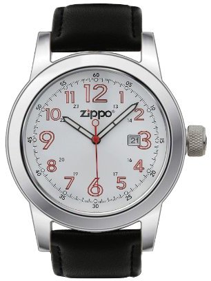 Zippo Men's Casual Watch 45002 With White Dial And Black Leather Strap