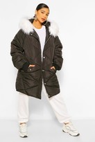 Thumbnail for your product : boohoo Plus Faux Fur Hooded Mid Length Puffer Coat