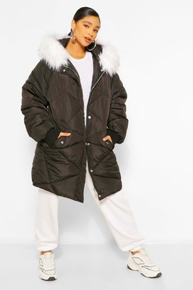 boohoo Plus Faux Fur Hooded Mid Length Puffer Coat