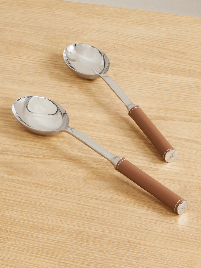 Ralph Lauren Home - Wyatt Set Of Two Stainless Steel And Leather Salad Servers - Brown