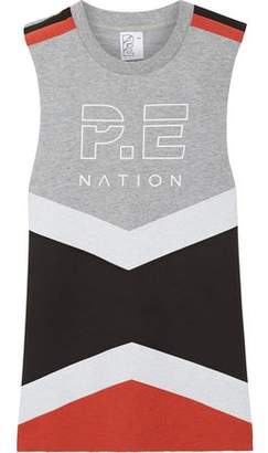 P.E Nation Raserback Printed Color-Block Cotton-Terry Top