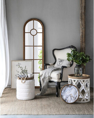 One Allium Way French Country Home Decorative 5 Assortment - With Artificial Plant Vase Trays Stool & Side Table Alluring 5 Pieces With Table Stool Plant