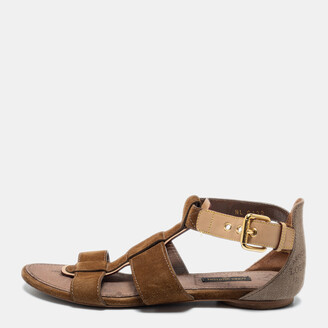 LOUIS VUITTON brown leather and monogram PASSENGER Flat Sandals