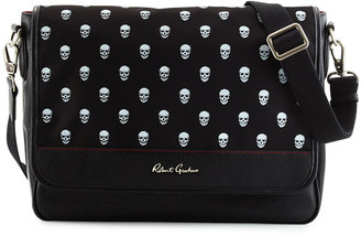 Robert Graham Men's Racer Skull-Print Messenger Bag, Black