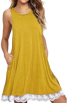 Tootu Home Clothing Tootu Casual Loose T-Shirt Dress, Women Lace Sleeveless Above Knee Dress Loose Party Dress (XL, )