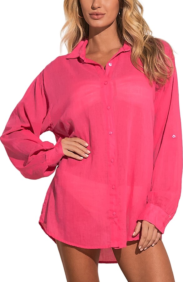 Elan International Graphic Button Down Swim Cover Up Shirt