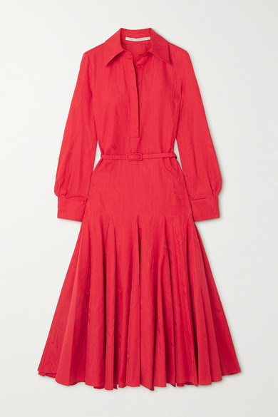 Emilia Wickstead - Marion Belted Pleated Cotton-blend Moire Midi Dress - Red