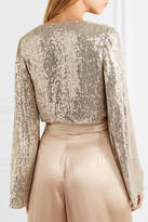 Thumbnail for your product : Jenny Packham Satin-trimmed Sequined Silk-chiffon Wrap Top - Gold