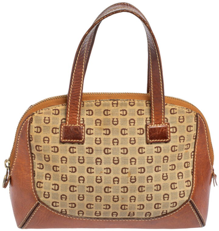 Aigner Brown/Beige Signature Canvas and Leather Mini Satchel ShopStyle
