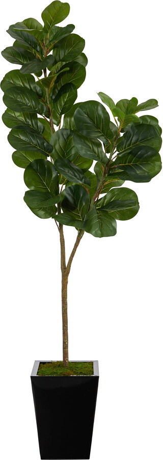 Nearly Natural 68" Fiddle Leaf Fig Artificial Tree in Black Metal Planter