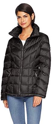Kenneth Cole New York Women's mid Length Zip Puffer Jacket with Mixed Quilting