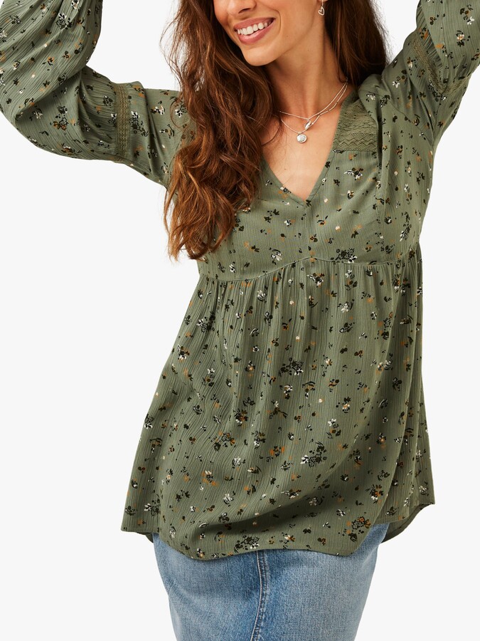 Fat Face FatFace Lucie Ditsy Floral Print Longline Blouse, Olive Green -  ShopStyle Tops