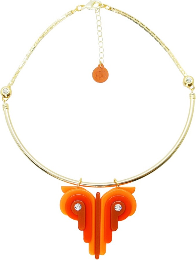 Gissa Bicalho Acrylic Handmade Necklace Choker Butterfly Orange