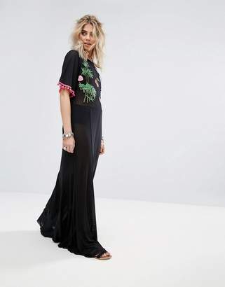 boohoo Parrot Embroidered Mesh Maxi Dress