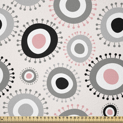 Ambesonne Geometric Fabric By The Yard, Circular Doodle With Playroom Girls Theme,Square