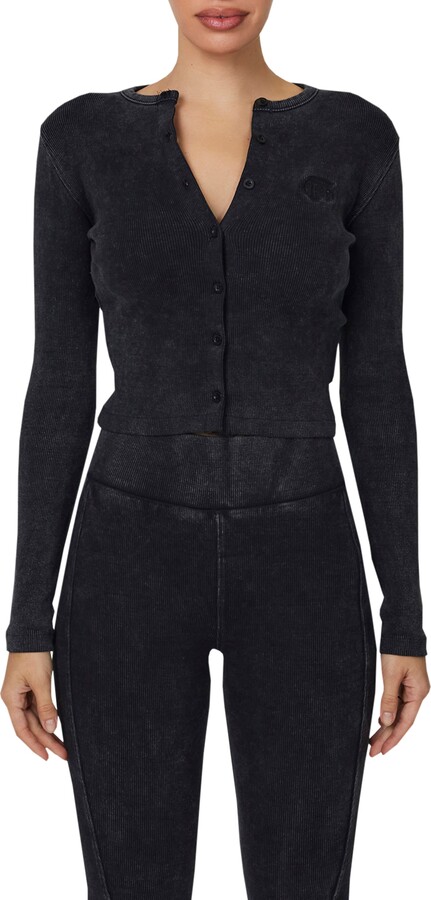 Good For Nothing Ribbed Vintage Buttoned Long Sleeve T-shirt