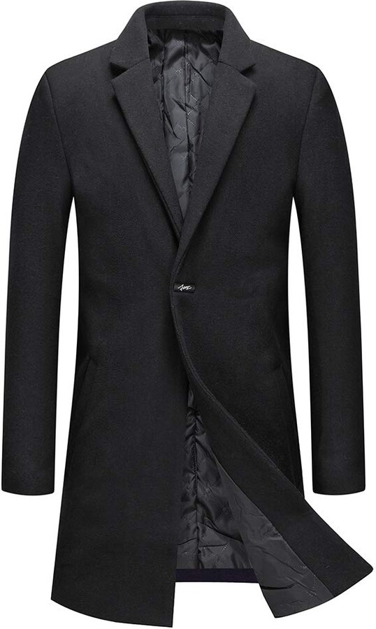 YOUTHUP Mens Wool Coat Slim Fit Padded Winter Trench Overcoat Single