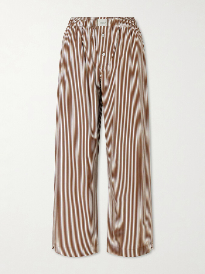 Comme Si - La Boxer Alta Striped Cotton-poplin Wide-leg Pants - Brown