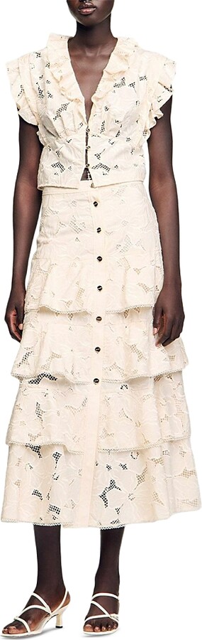 Sandro Embroidered Crop Top