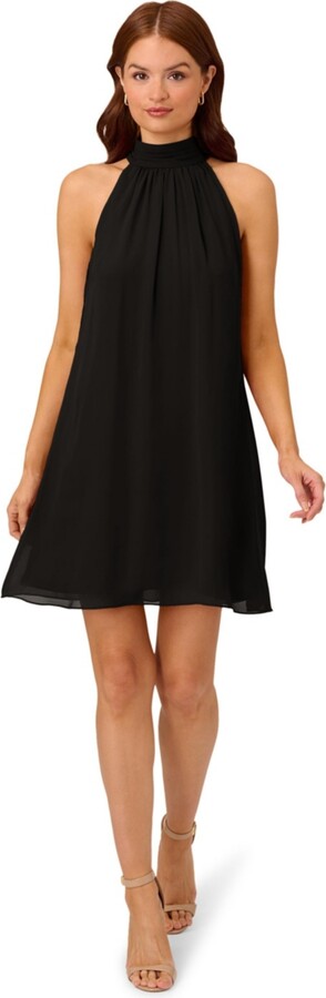 Adrianna Papell Women's Chiffon Mock-Neck Sleeveless Shift Dress