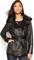 Thumbnail for your product : Kensie Asymmetrical Faux-Fur-Trim Faux-Leather Belted Coat