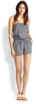 Thumbnail for your product : Joie Jaliano Feather-Printed Strapless Short Jumpsuit