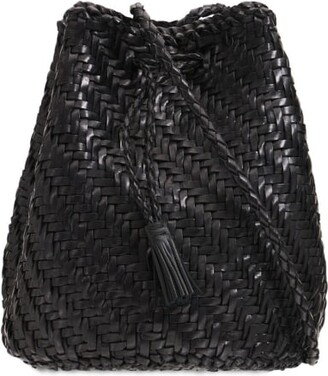 DRAGON DIFFUSION Pompom Doublej woven leather basket bag